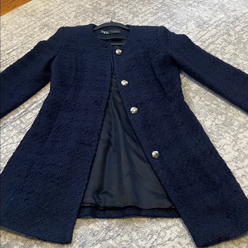 Zara Navy Women's Blazer with Silver Buttons - Picture 3 of 9